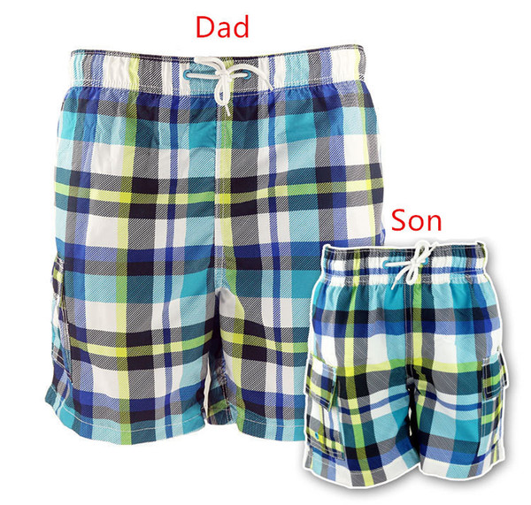 Funfeliz Father Son Swimming Trunk Family Mathcing Clothing Plaid Men Swimwear Boys Board Shorts Parent-child Swimsuit Beachwear J190522