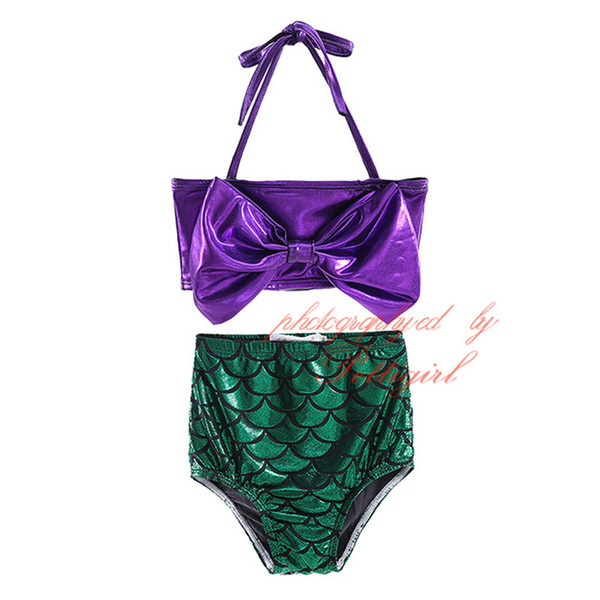 Baby Girls Swimwear Fashion Two-Pieces Mermaid Kids Bikini Big Bow Children Beachwear Little Girls Best Gift SR80119-503F