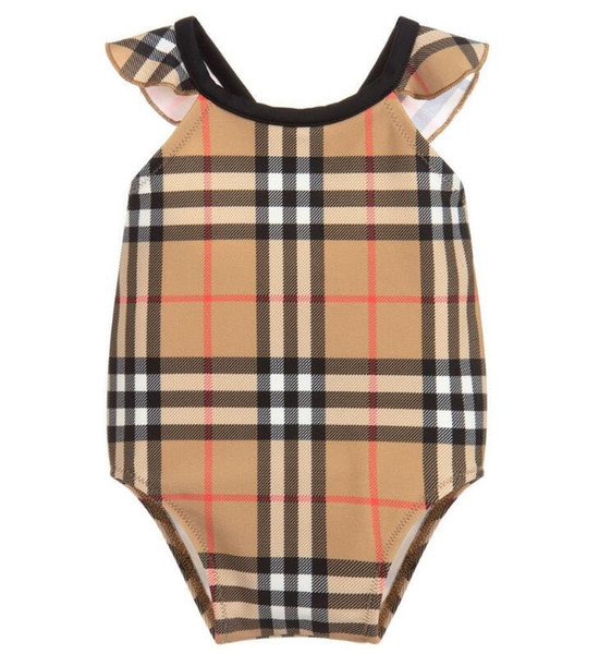 kids girl clothes best selling high end one -piece swim baby girls jumpsuits Classic lattice swimwear girl swimsuit kids beach clothing