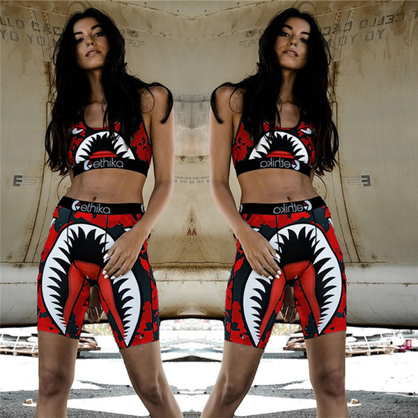 Ethika Women Designer Swimsuit Crop Top Vest + Swim Shorts Trunks Boxers 2 Piece Set Tracksuit Patchwork Shark Camo Swimwear Bikini C61711
