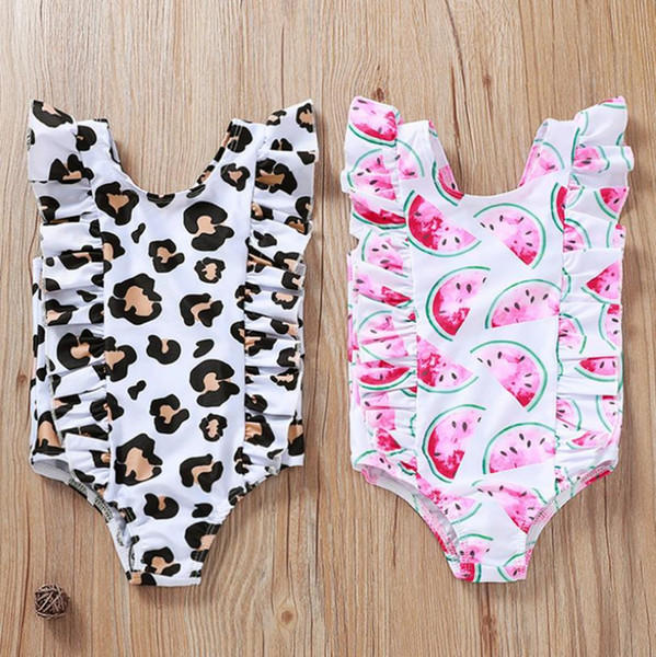 Baby Girls Swimwear Printed Toddler Swimsuit Ruffles Infant Swim Suit Children Bathing Suit Swimming Clothes Leopard Watermelon 2 Style 5087