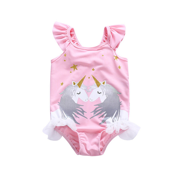 3 styles summer kids swimwear Beach Bikini Baby girl Designer Bikini Unicorn Flamingo Flower One Piece Bikini swimsuit DHL EJY39