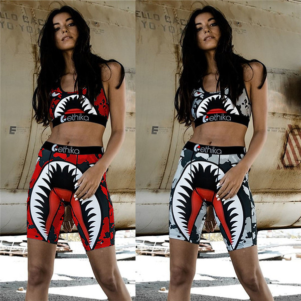 Ethika Women Designer Swimsuit Shark Swimwear Sports Bra + Shorts Trunks 2 Piece Brand Tracksuit Quick Dry Beachwear Bikini Set Cloth C61711