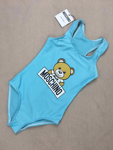 2020 Summer one -piece baby girls jumpsuits swimwear Funny bear swimsuit kids beach clothing