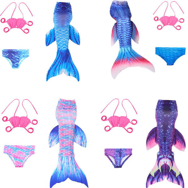 2018 Newest 3PCS/SET Girls Kids Mermaid Tail Swimmable Bikini Set Swimwear Swimsuit Swimming Costumes Free Shipping A-0522