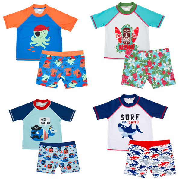 Baby Kids Boys Swimwear Short Sleeve Children Two Pieces Swimsuit Animal Printed Swimming Suits Sunscreen Beach Bathing Suit