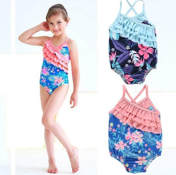 Girls One-Piece Bikini Baby Swimwear Kids Flower Floral Swimwear Child Printed Swimsuits Summer Bathing Suit Maillot De Bain Clothes C327