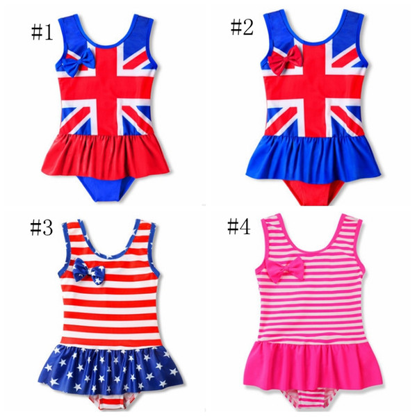 Baby Girls Swimwear UK American flag Girl Bathing Suit One Pieces Ruffled Kids Swimsuit Children Swim Wear Summer Kids Clothing DSL-YW3024