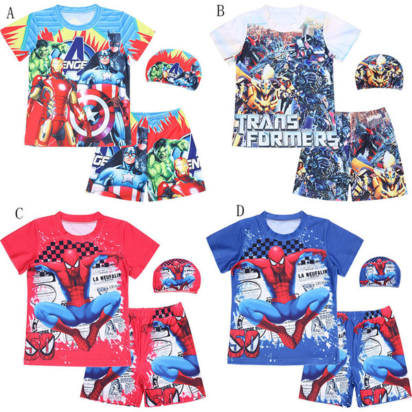 Children boys Swimwear baby The Avengers print swimsuit 2019 summer cartoon Kids Super hero Bathing Suit with hat C6403