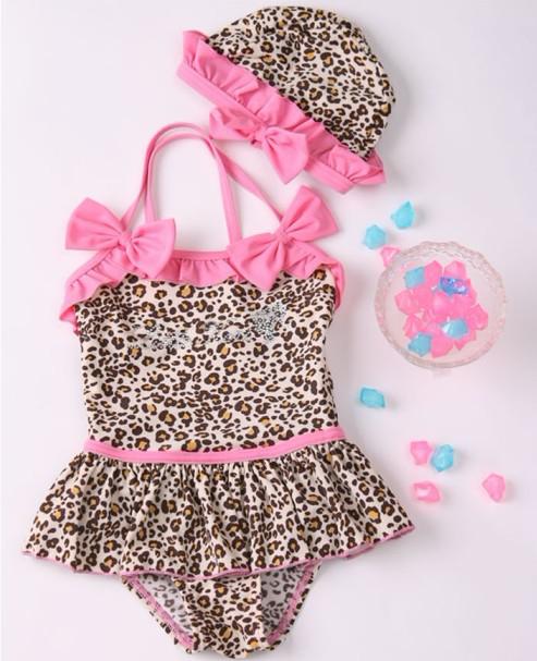 Children Swimwear, girls sweet cute leopard One-piece swimsuits, 5set/lot, dandys