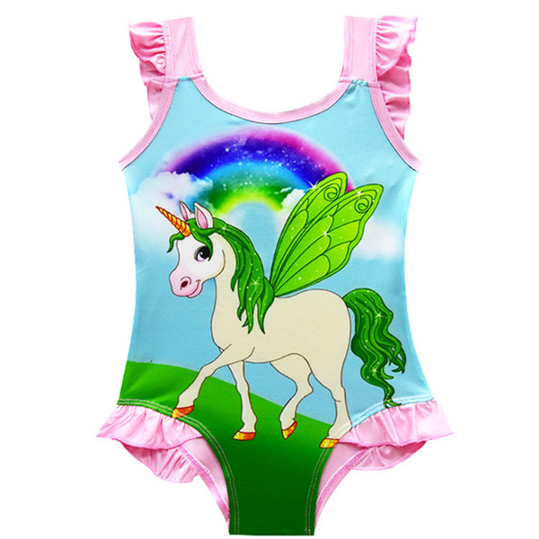 3 colors One Piece Bowknot Swimsuit Bikini INS Unicorn kids swimwear Summer Cartoon Infant Swim Bathing Suit Beachwear DHL JY42-U