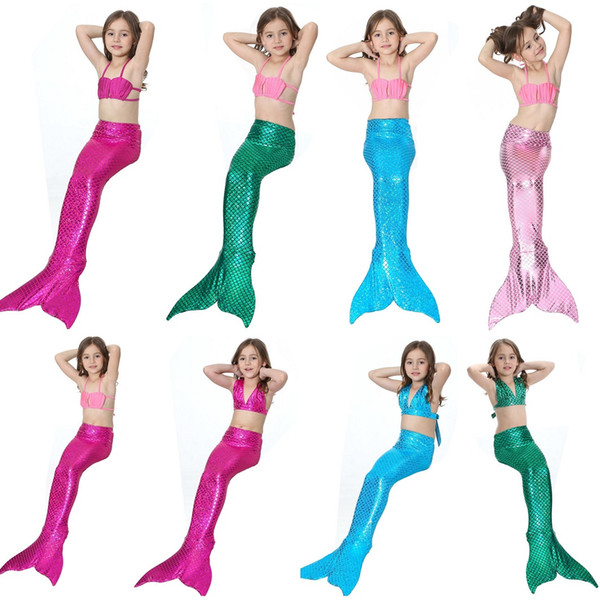 Quality Mermaid Tail Swimwear for girl Beachwear Scale Cosplay Bikini Set 3pcs/lot Bathing suit Shell halter top+ panties 2017 Summer