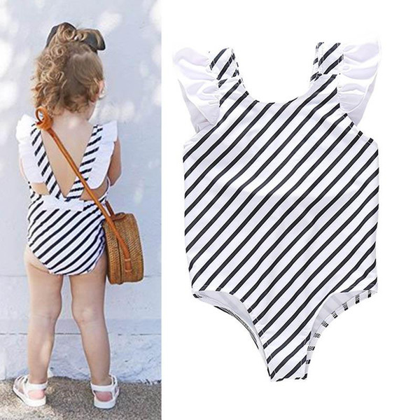 Ins new Kids Swimwear stripe Girls Swimsuit Girls Bikini Kids Bathing Suits Child Sets Beachwear One-piece Girls Swimwear