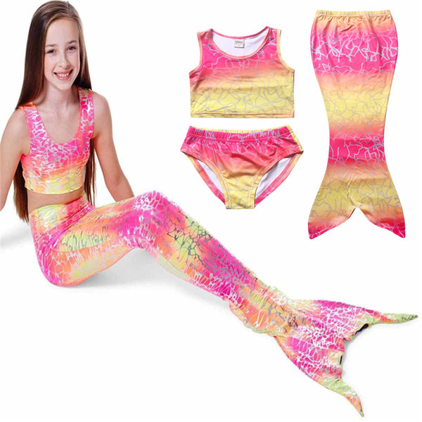 Children Mermaid Swimwear Bathing Suit 4 Colors Girls Summer Mermaid Three-Pieces Swimwear Swimsuit Bikini Clothing Free Shipping B0136