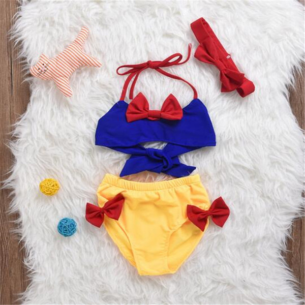 Baby Girls Swimwear Set 2017 Summer Set Infants Bow Headband Three Piece Swimsuit Kids Clothing Gift