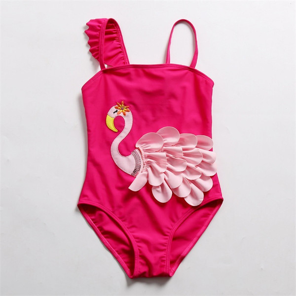 Summer Baby Girl Swimwear Flamingo Parrot Swan Pattern One-Pieces Swim with Hat 3-12Y Beach Girls Swimsuit Kids Children Swimming Costumes