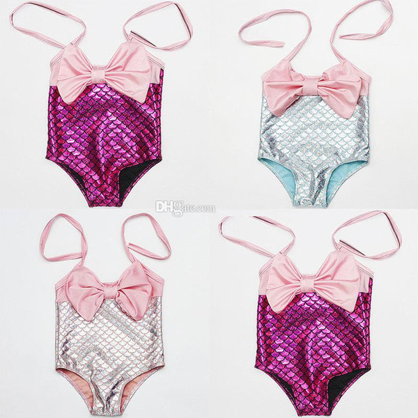 Children Mermaid Bow Swimwear cartoon 2018 summer Mermaid Bikini Kids One-piece Swimsuit C3868