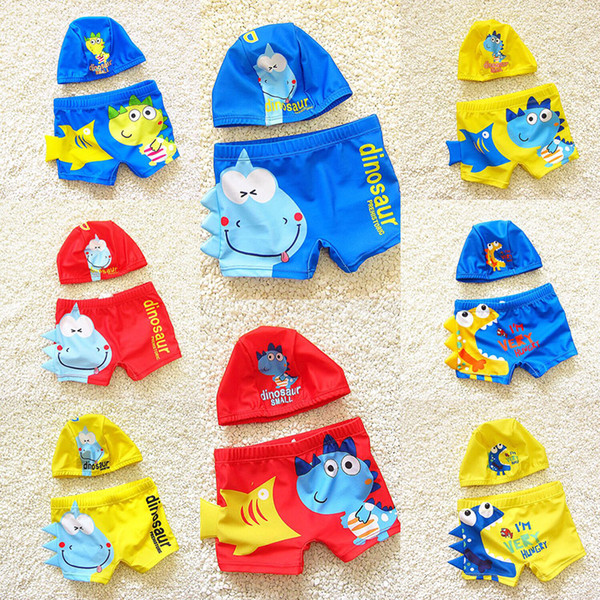 DHL Cartoon dinosaur fish Kids Baby Boy Beach Swimsuit Swimwear Trunks Shorts+Hat Set Kid Children Swimming Suit Summer Outfit