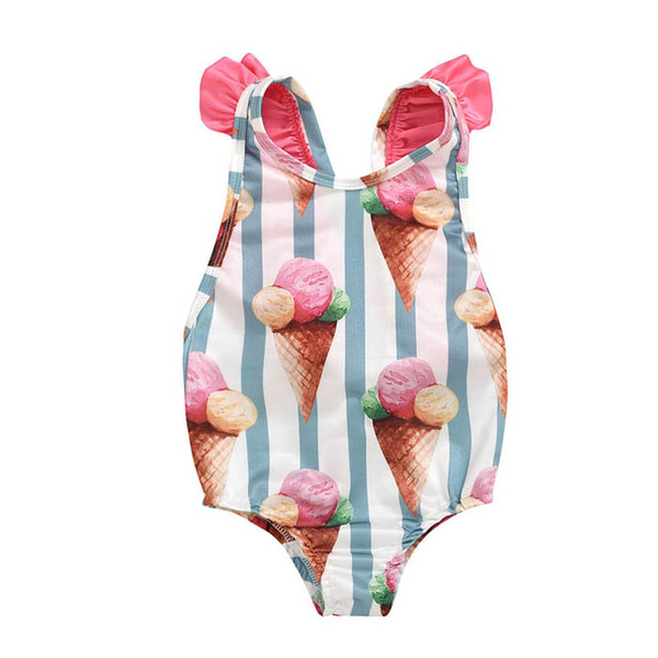 Ins 2020 new ice cream baby girls swimwear girls swimwear baby One-piece girls bikinis Bathing Suits kids swimsuits A10469