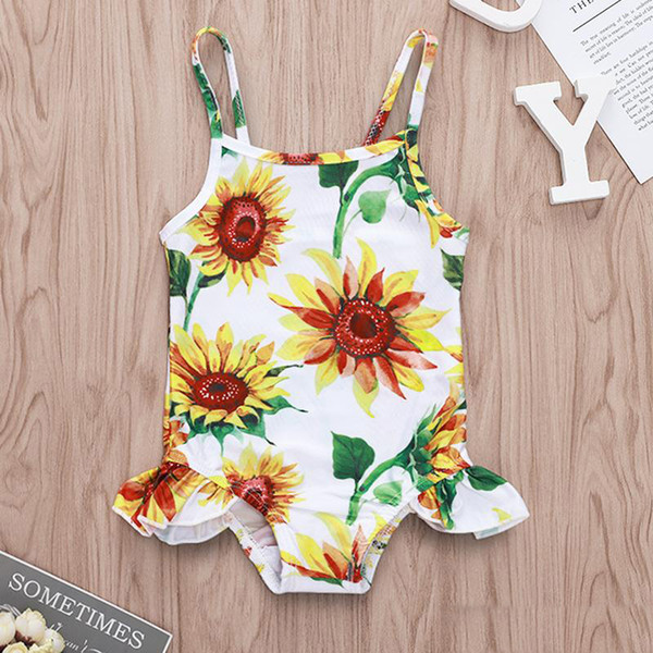 Baby Swimwear Girl Sunflower print one piece swimsuit Kids Summer rompers Swimwear & beachwear 4Size for 0-3T