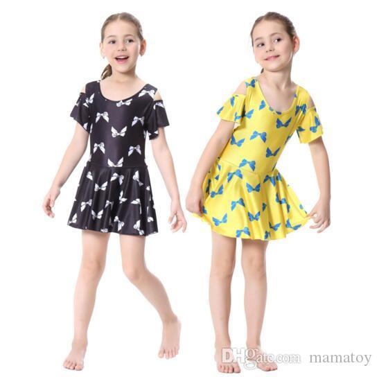 Girls Butterfly conjoined swimsuit Short sleeve Fashion Comfortable Full Cover Conservative Burkinis Swim Wear 2 colors