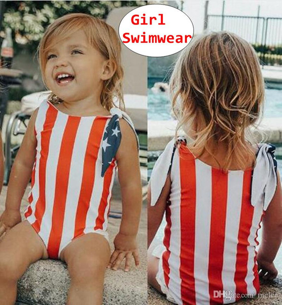 Baby Girl Summer Swimwear Kids US Flag design One-Pieces Swimsuit Girl clothes Size 80-120 for 0-5T