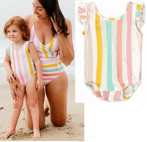 2020 summer baby girl one piece swimsuits kids striped swimwear toddler girls fly sleeve rompers backless bathing suits INS beach wear cute