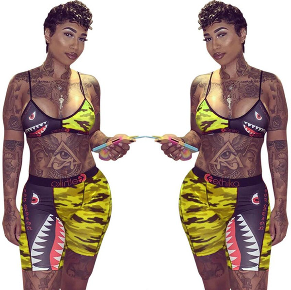 Brand Ethika Swimwear Women's Swimsuit Tie up Bra +Shorts Half Length Pants 2 Piece Tracksuit Patchwork Shark Camo Striped Bikini Set A21804