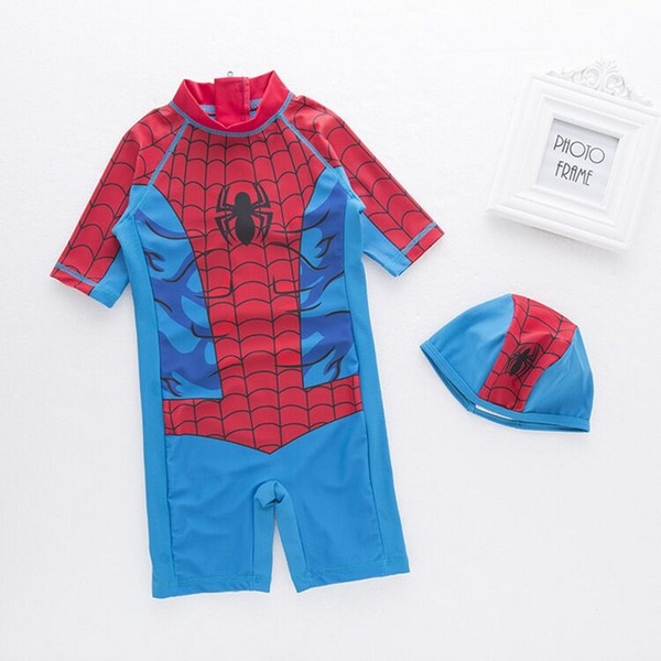 New baby boy Spider manswimwear+hat 2pcs set swimming suit infant toddler kids children swimwear Super Hero Swimsuit