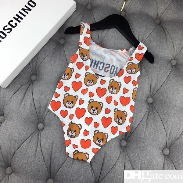 Kid Swimsuit Bear Love Heart Print One-piece Bikini Swimwear Kids Swimsuit Bodysuit Water Sports Bathing Suit Baby Girl Clothes Tg-467