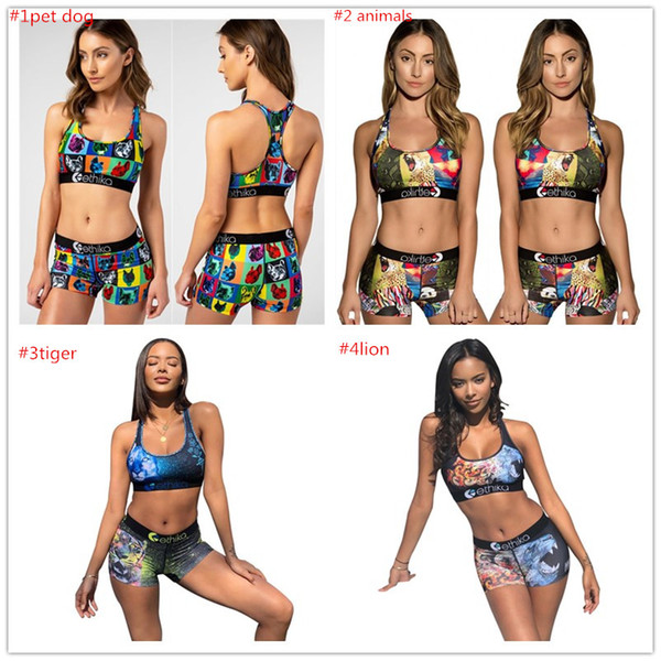 Women Ethika Tracksuit Summer I_shaped Vest +Shorts 2Piecs Bikini Set Woman Crop Tops Shorts Swimsuit Animal Printed Cartoon Swimwear C6304