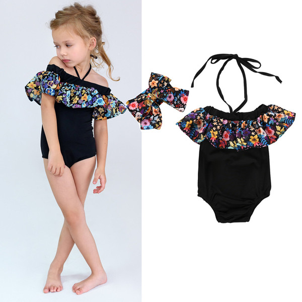 SUNMA New Girls Bikinis Summer Toddler Kids Girls Swimsuit Swimwear Bathing Suit Onepiece Cute Flower Bikini+Swimming Headdress