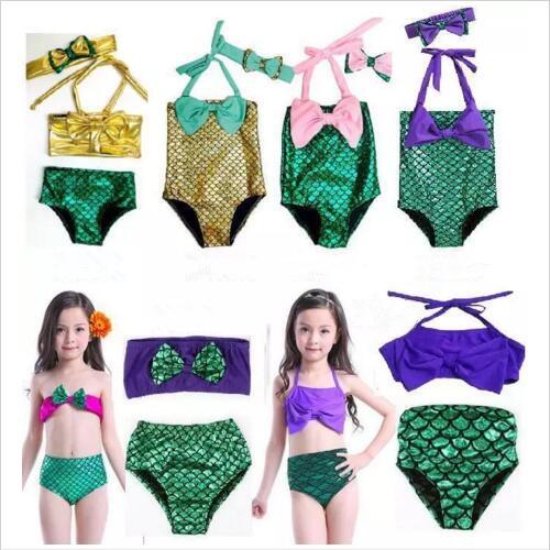 Baby Mermaid Swimsuit Bow Headband Kids Mermaid Tail Swimwear Bowknot Beachwear Girls Mermaid One Piece Bikini Fish Tail Bathing Suit G22