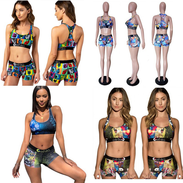 Women Ethika Cartoon Swimwear Beach Designer Tankinis Animal Color Block Swimsuit Sexy Push Up Bra Vest Shorts 2 Piecs Bikini Set C6304