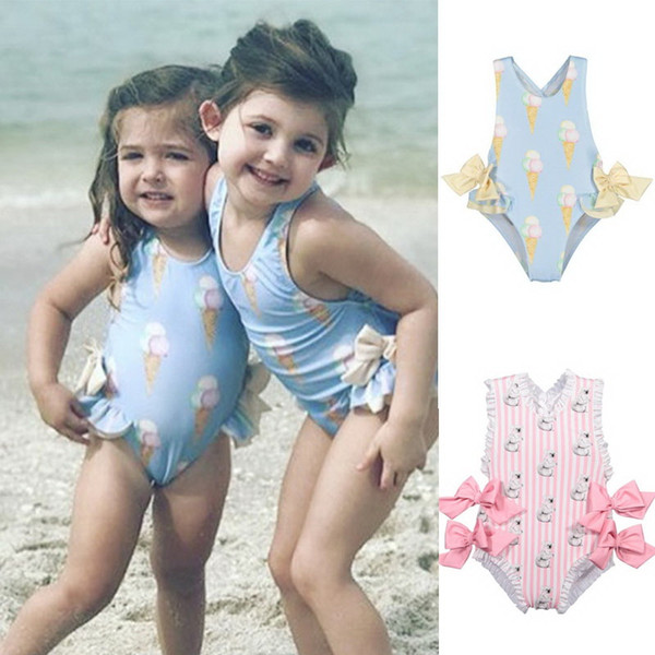 Retail Baby Girls Beautiful Swimming Wear Suits Lovely Flamingo Ice cream Bear Giraffe Swimsuits Child Fashion Swimwear E10002