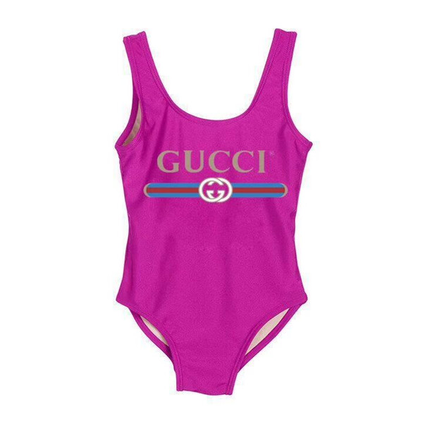 Baby swimsuit cute Beach Party New Children One-Piece Swimsuit Solid Color Letters INS Printed Letters Siamese Comfortable Girl Swimsuit