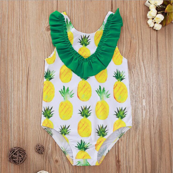 Toddler Girls Pineapple One Piece Swimsuit Summer Girls V Neck Ruffle Swimwear Bikini Bathing Suit 1-4Y Baby Kids Beachwear Swimsuit