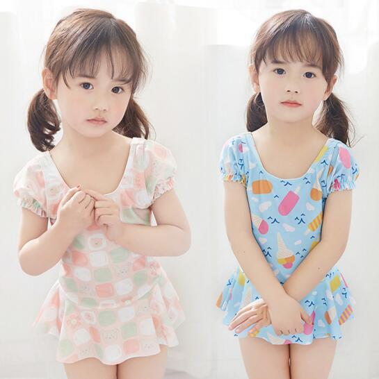 Ins fashion hot selling girl kids one piece bikini summer girl cute Cartoon Print Swimming clothes 2 styles free ship