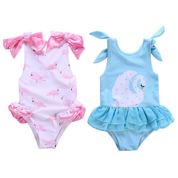 Flamingo Swimsuit Swan Swimwear for 1-5T Girls One-piece Swimming Clothes Printed Design Bow Kids Piece Swimsuit