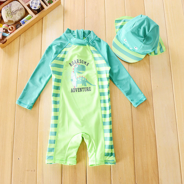 Baby Boy Handsome Dinosaur Beach Swimwear+Hat 2Pcs Summer Kids Sunscreen Clothing Boys Rash Guard Swimsuit Toddler Bathing Suit