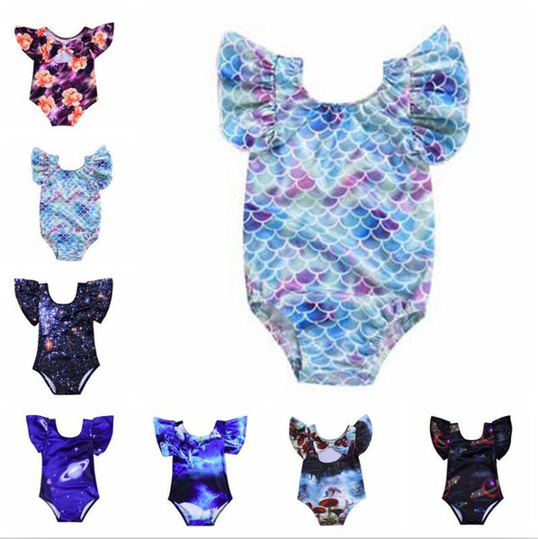 Mermaid Girls Bikini Kids Swimwear Ins One-Pieces Swim Rompers 3D Star Swimsuits Animal Printed Bathing Suits Summer Casual Beachwear A5567