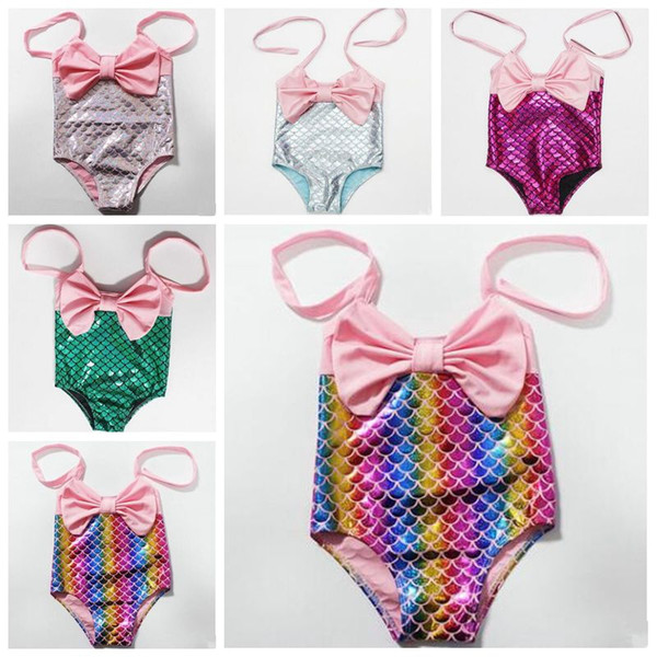 Baby Swimsuits Kids Swimwear Girls Mermaid Cute Princess Swimwear Halter Bowknot Bikini Swimsuit Fashion Summer Bathing Suit Beachwear LT613