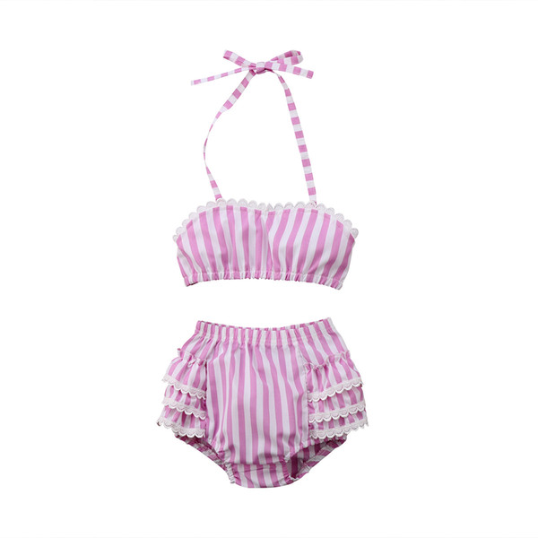 2018 Summer Hot Sell Baby girls Striped Lace Swimsuit Kids Bikini Swimwear girls Bikinis children Clothing Z11