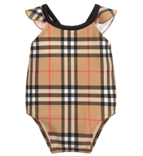 new best selling high end one -piece baby girls jumpsuits Classic lattice swimwear girl swimsuit kids beach clothing