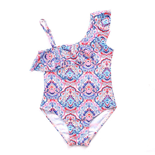 Baby Girls Swimwear One Off Shoulder Kids Swimsuit One Pieces Kids Swimsuits Children Swimming Clothes Summer Kids Clothing WZW-YW2384