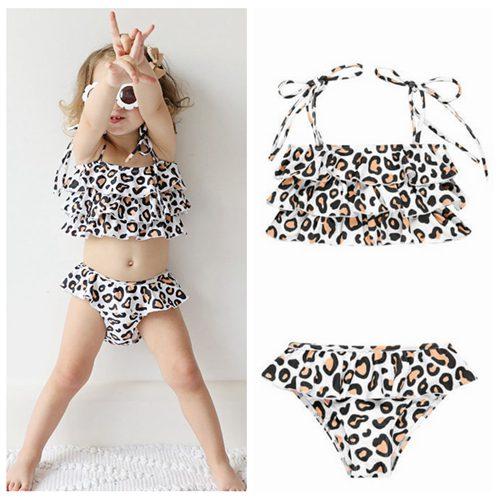 2019 summer baby girl one piece swimsuits leopard kids swimwear bikini little girls two pieces beach wear ruffle swimming bathing suits cute