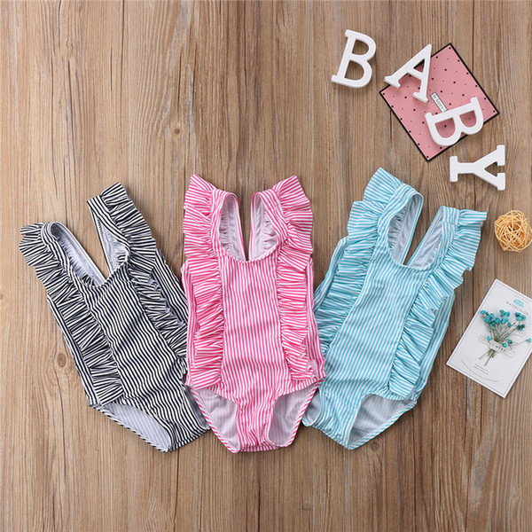 wholesale hot 2019 Summer Newborn Infant Baby Swimwear Lovely Boys Girls Striped Swimming Suit Kids Girls Swimsuit Baby Beachwear Outfits