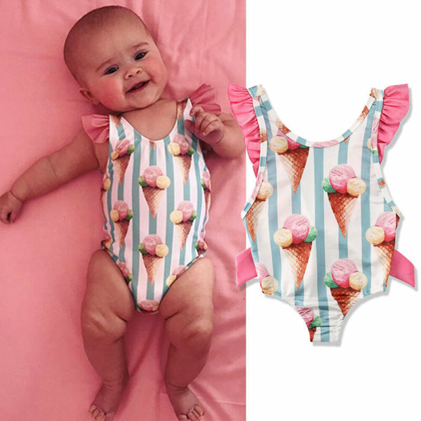 1-4 Years Baby Girls Swimwear Infant Kids Baby Girls Ice Cream Print Swimsuit For Swimwear Swimming Children Bathing Suit