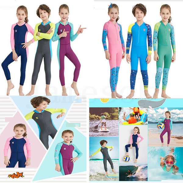 Summer Kids Jumpsuits Swimwears Diving Swimsuit Long Sleeves Children boys Girls Surfing romper soft warm Comfortable baby Clothing dc469