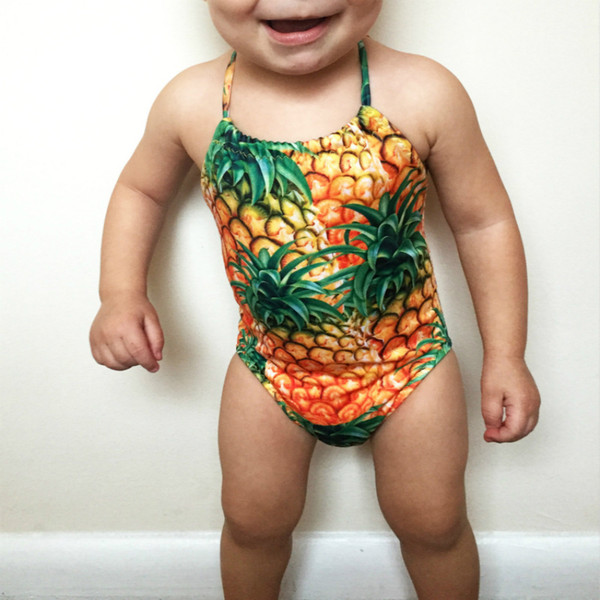 Pineapple Printed Baby Girl Swimwear Cute Halter Neck Bikini Hottest Sales Baby One Piece Swimsuit 19042201